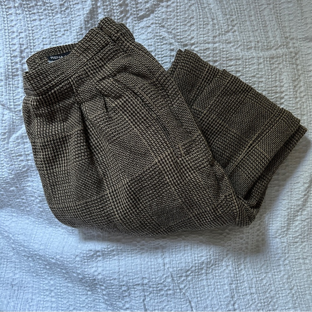 Pleated Plaid Houndstooth Patterned Trousers